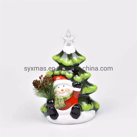 고품질 새로운 디자인 크리스마스 세라믹 흔들며 산타 장식 크리스마스 세라믹 장식품 LED 조명 세라믹 피규어